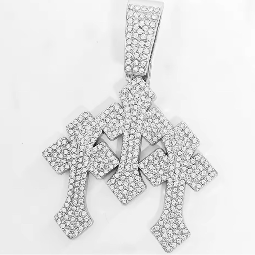 Silver Cross Pendant with moissanite Crystals